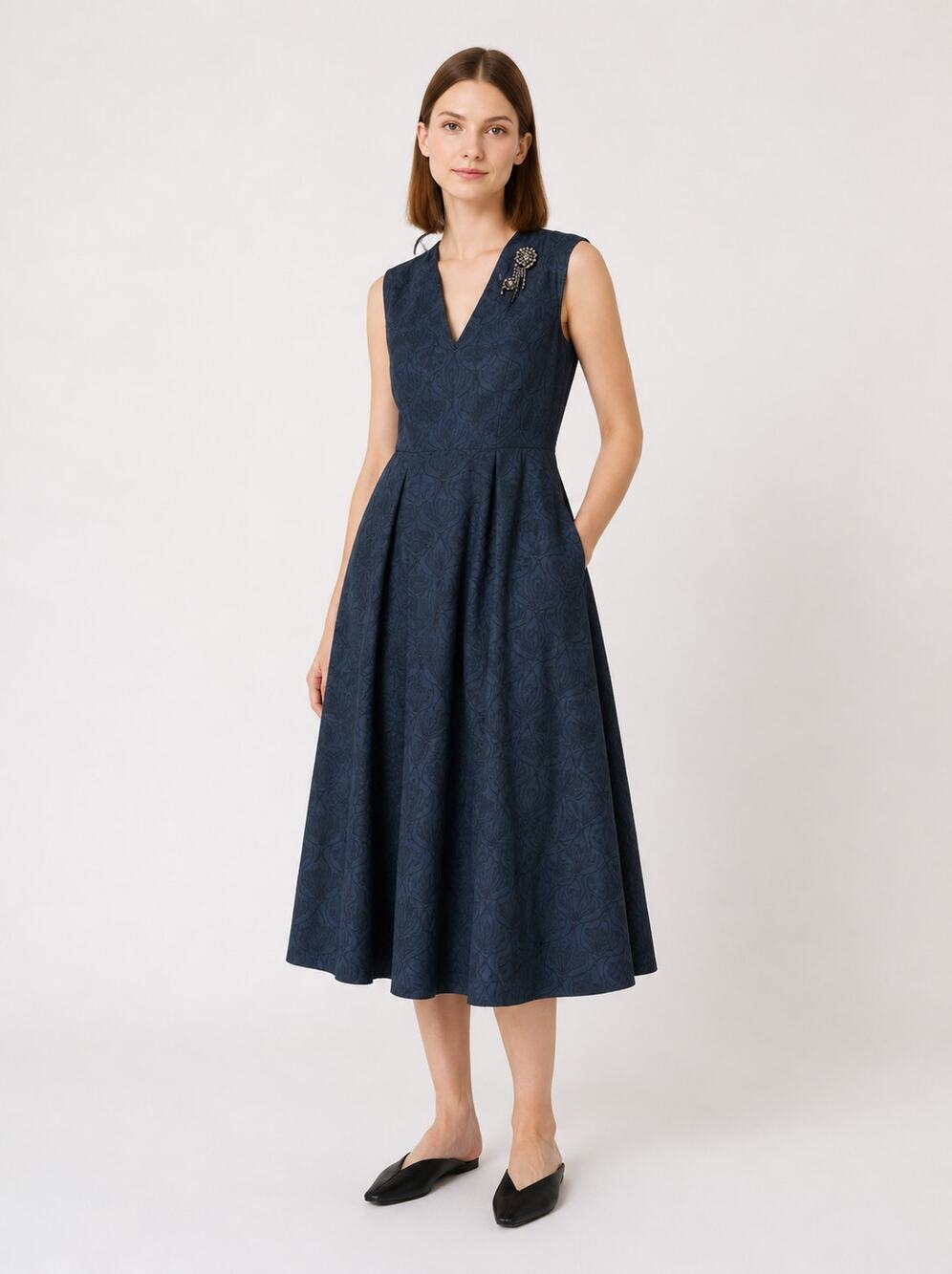 'S Max Mara Lauren Flared Jacquard Sleeveless Dress Midnight Blue 12 NWT